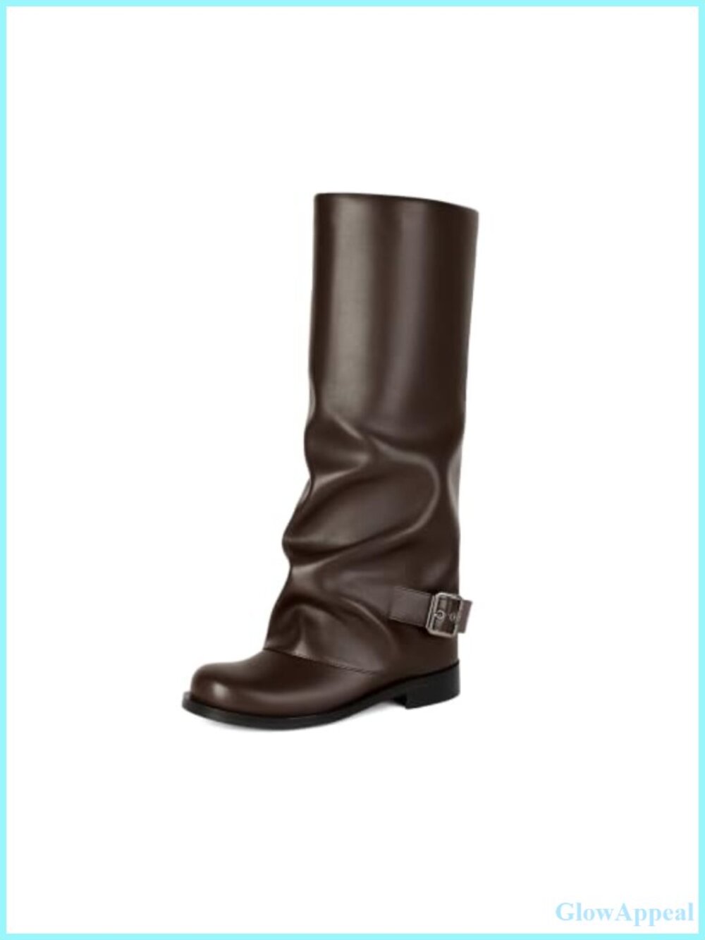 Women's Fold Over Knee High Boots PU Leather Slouchy Round Toe Chunky Heel
